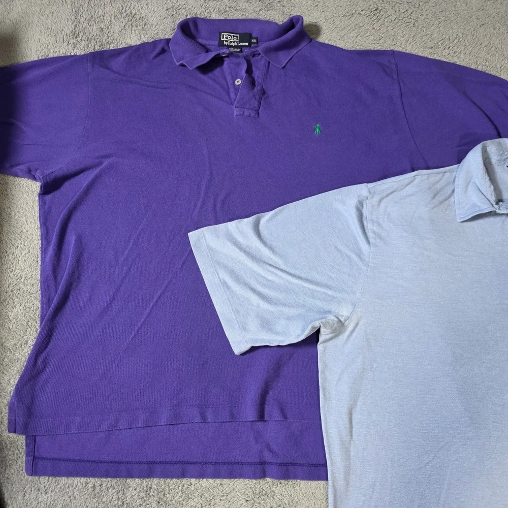Ralph Lauren Mens XXL Polo Shirt Bundle Purple Light Blue Pima Cotton 2 Pack